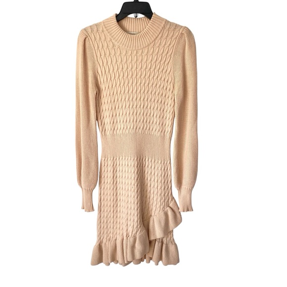 Flat White Anthropologie Tan Cable Ruffle Sweater Dress size XS - Picture 3 of 10